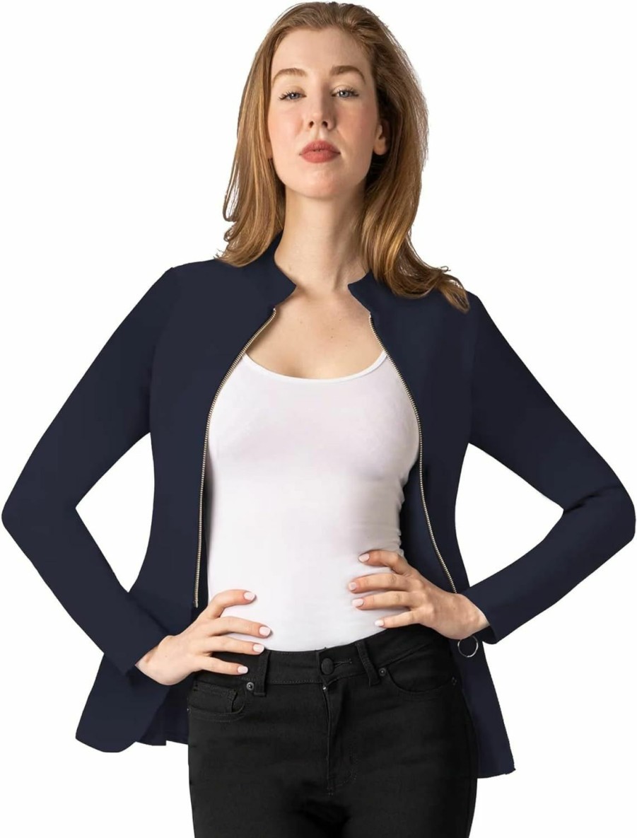 New Hybrid & Company Hybrid & Company Women'S Relaxed Jacket Zipper Suit Office And Parties Coat Jacket