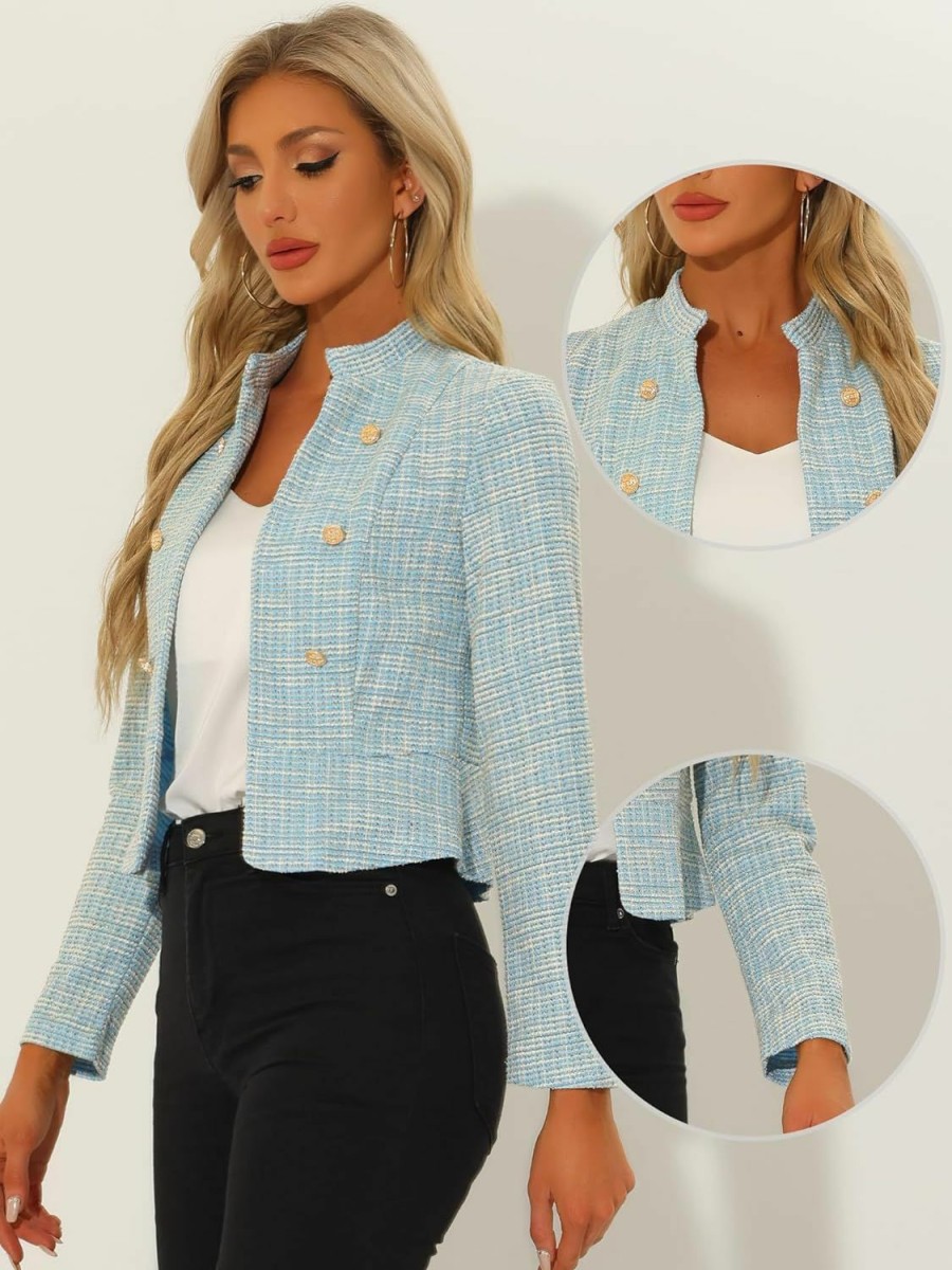 Online Allegra K Allegra K Vintage Tweed Jackets For Women'S Stand Collar Business Open Front Cropped Jacket