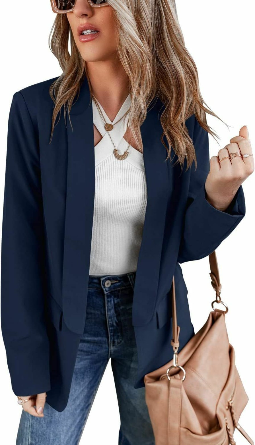 New VNK Vnk Womens Casual Blazers Business Blazer Jacket Fashion Woman Work Office Plus Size Blazer Long Sleeve Ladies Suit Jacket Dark Blue Xx-Large