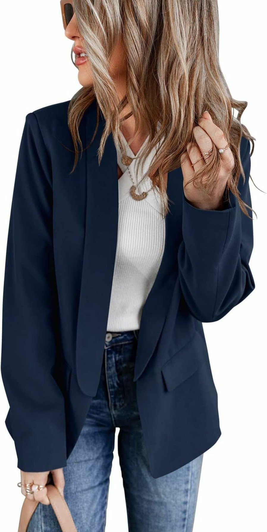 New VNK Vnk Womens Casual Blazers Business Blazer Jacket Fashion Woman Work Office Plus Size Blazer Long Sleeve Ladies Suit Jacket Dark Blue Xx-Large