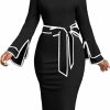 Clearance VisiChenup Visichenup Sexy Dress For Women Crew Neck Long Sleeve Pencil Cocktail Party Dresses