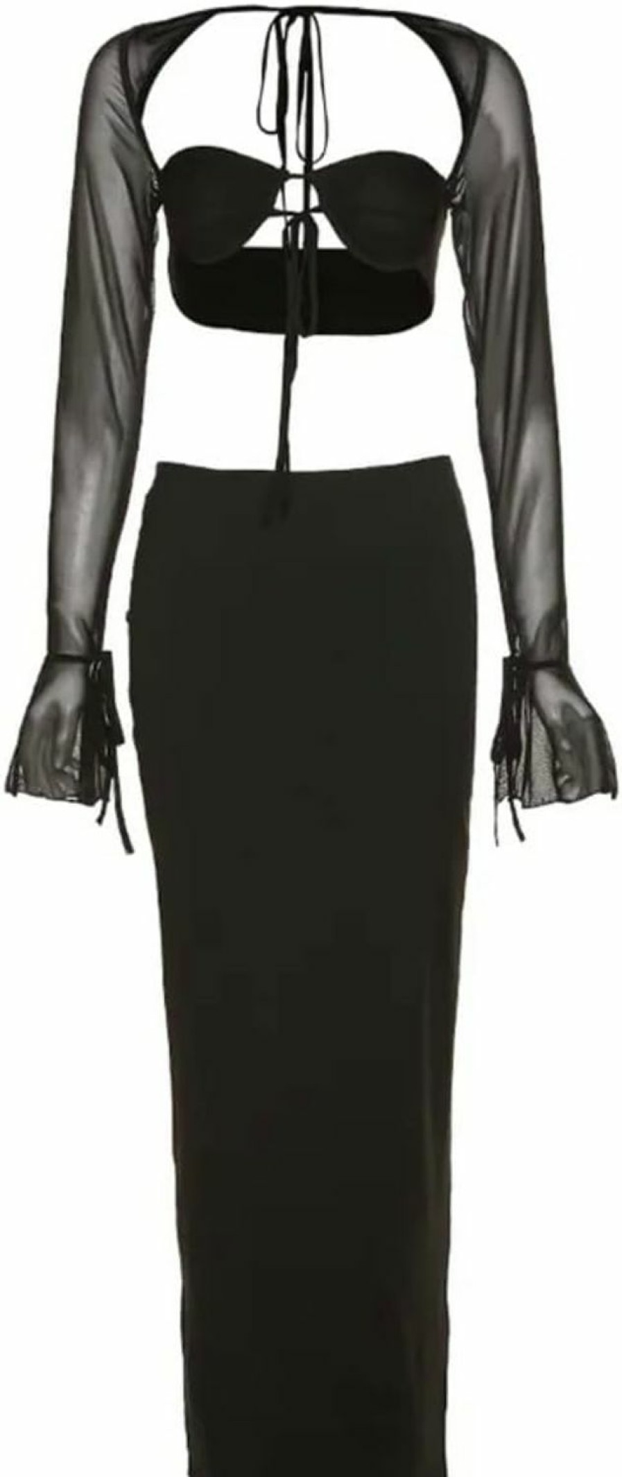 Online Generic The Mod Sexy Long Sleeve Top Matching Midi/Full Length Skirt Party Night Club And Beach Women Two Piece