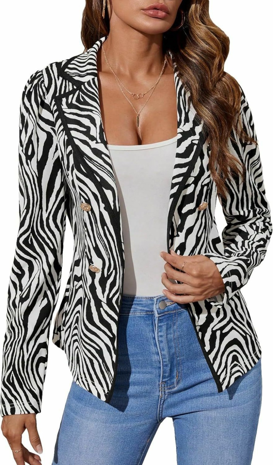 Wholesale WDIRARA Wdirara Women'S Zebra All Over Printed Button Front Long Sleeve Work Blazer Jackets