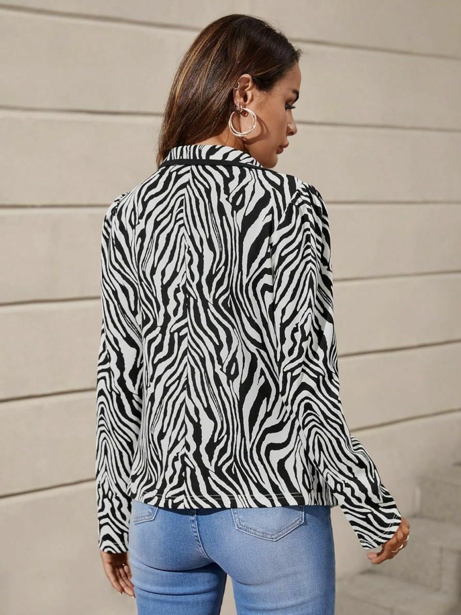 Wholesale WDIRARA Wdirara Women'S Zebra All Over Printed Button Front Long Sleeve Work Blazer Jackets