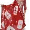 New Vrnda Indian Cotton Straight Bandhej Printed Red Kurti Pant And Dupatta Set For Women