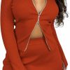 Hot KOJOOIN Kojooin Women'S 2 Piece Outfits Fall Long Sleeve Ribbed Crop Tops And Bodycon High Waist Mini Skirt Set Double Zipper Sweater