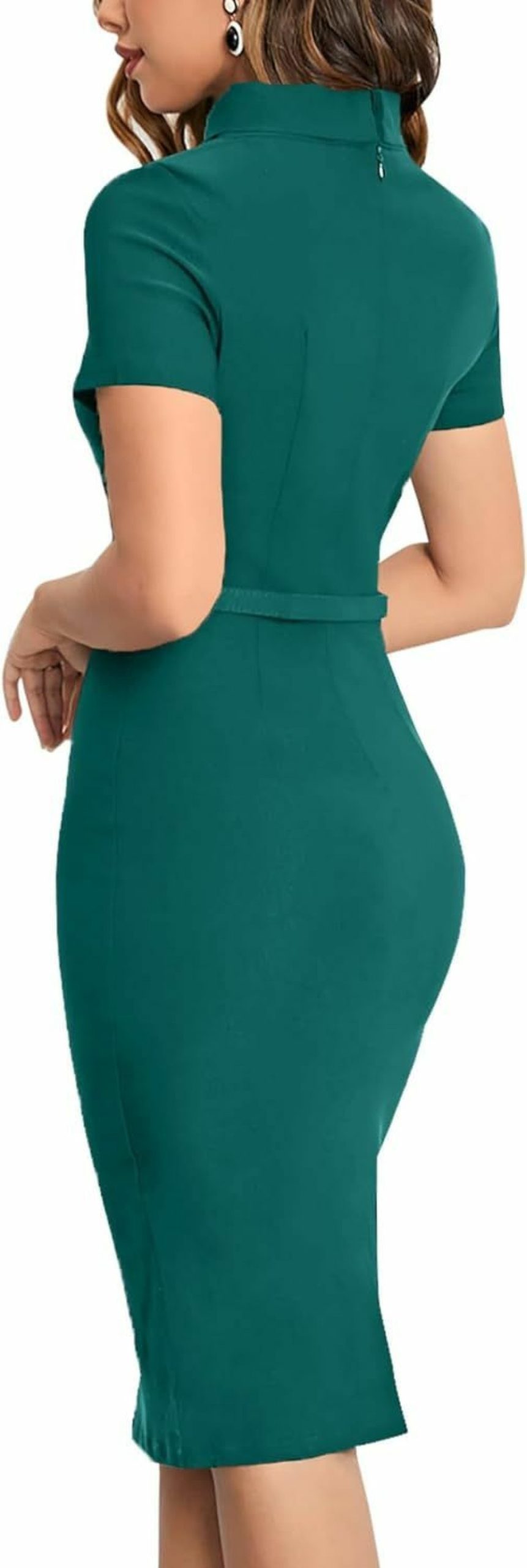 New MUXXN Muxxn Women'S Retro Midi Short Sleeve Pencil Knee-Length Vintage Cocktail Office Business Work Dress