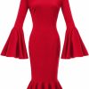 Best HongyuAmy Women'S Bell Sleeve Fishtail Dresses Bodycon Cocktail Party Pencil Dress