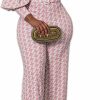 Clearance Flamingals Flamingals Women'S Houndstooth Print Belted Top & Pants Set Elegant Work Out Set