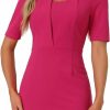 Hot Allegra K Allegra K Formal Pencil Dress For Women'S Short Sleeve Work Office Bodycon Sheath Dresses Small Fushcia