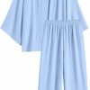 Best ZAFUL Zaful Womens 2 Pieces Outfit Loungewear Sets Linen Loose Cardigan Wide Leg High Waist Pants Casual Suits