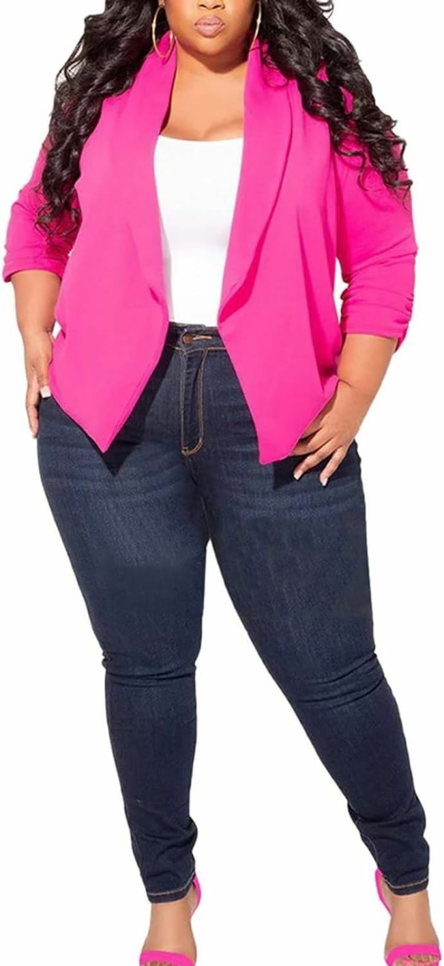 Best Anny Women Plus Size Casual 3/4 Sleeve Draped Open Front Cardigan Jacket Work Office Blazer Jackets