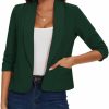 Clearance MINTLIMIT Mintlimit Womens Casual Blazers Open Front Shawl Lapel 3/4 Ruched Sleeve Blazer Work Office Lightweight Jackets With Pockets