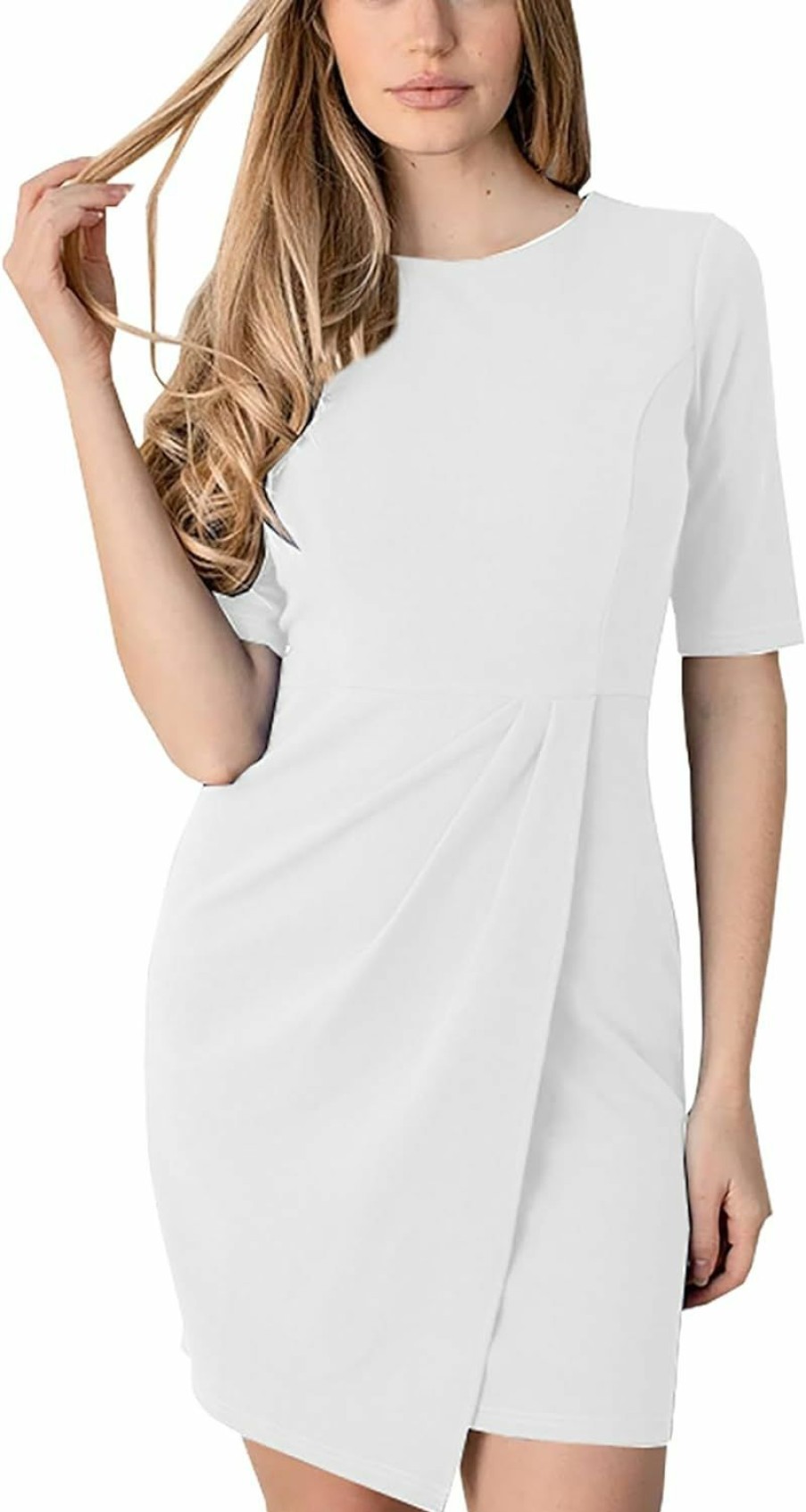 Online BessCops Besscops Women'S Crew Neck Short Sleeve Bodycon Sheath Wrap Ruched Casual Cocktail Party Work Dresses