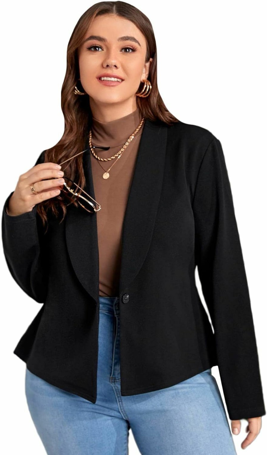 Best WDIRARA Wdirara Women'S Plus Size Button Ruffle Hem Long Sleeve Office Blazer Jacket