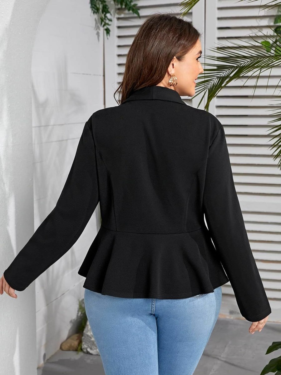 Best WDIRARA Wdirara Women'S Plus Size Button Ruffle Hem Long Sleeve Office Blazer Jacket