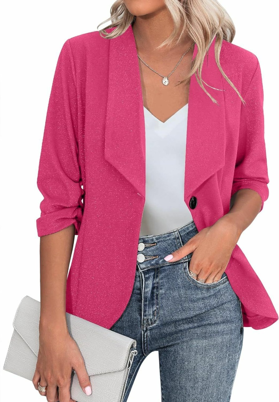 Wholesale Beyove Beyove Women'S 3/4 Stretchy Ruched Sleeve Open Front Lightweight Work Office Blazer Jackets (S-3Xl)