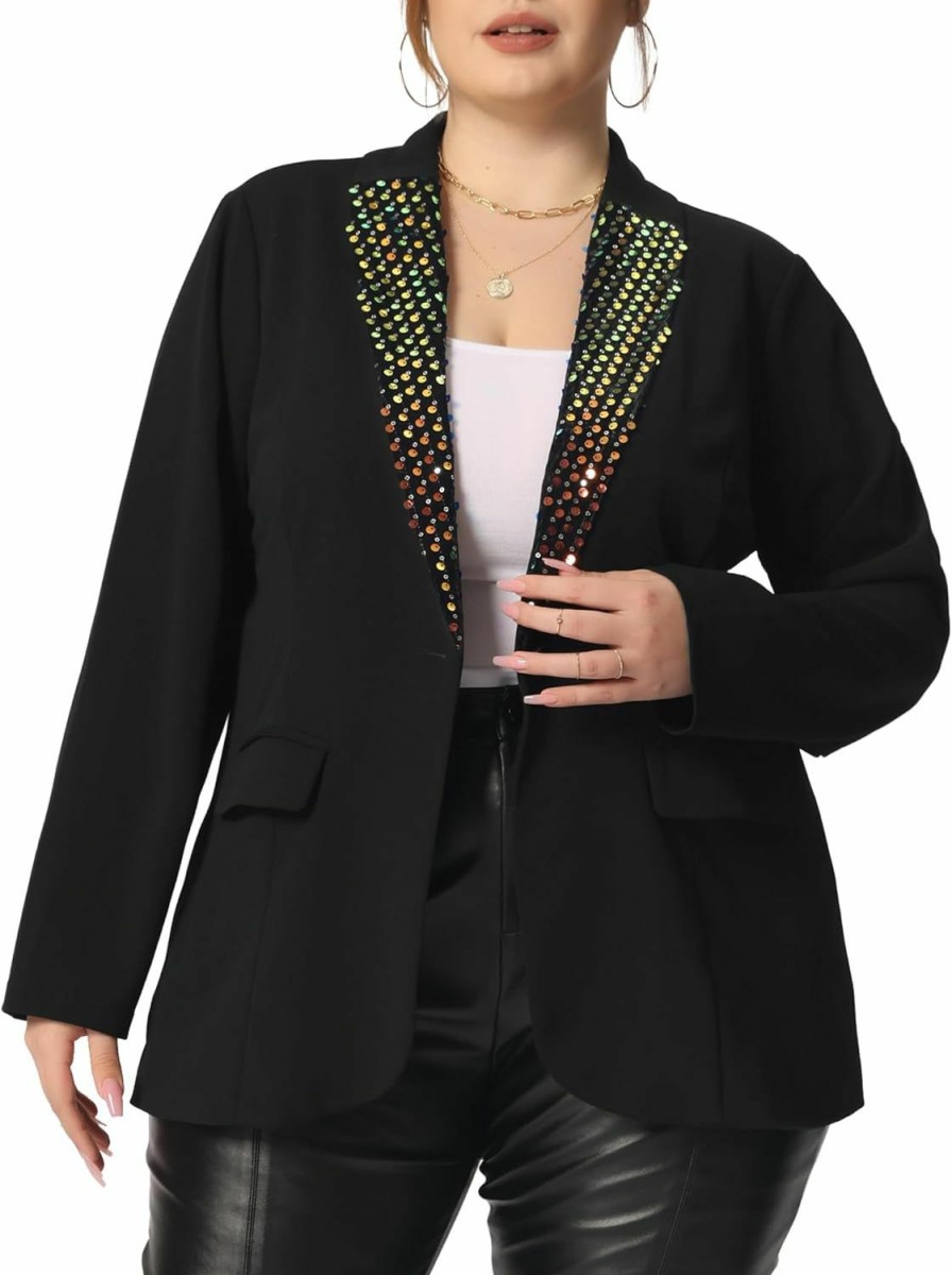 New Agnes Orinda Agnes Orinda Plus Size Shiny Sequin Blazer For Women Button Jacket Lapel Casual Sparkle Party Blazers