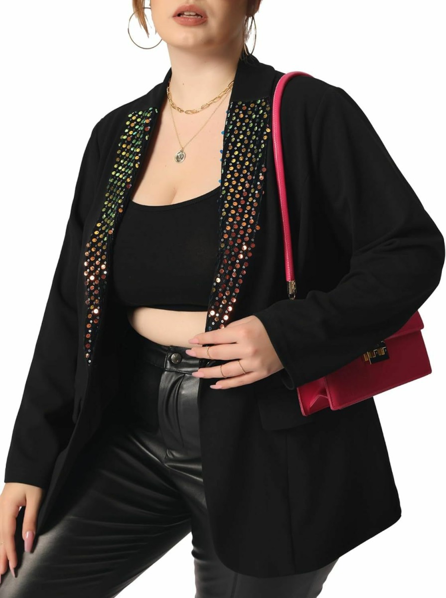 New Agnes Orinda Agnes Orinda Plus Size Shiny Sequin Blazer For Women Button Jacket Lapel Casual Sparkle Party Blazers