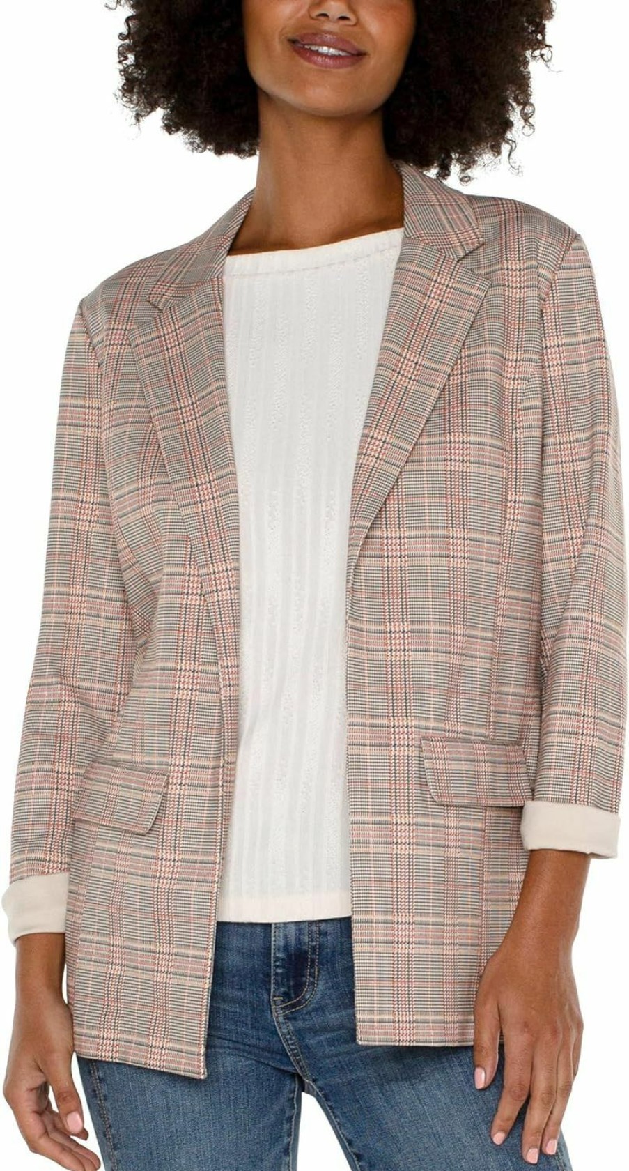 Best Liverpool Liverpool Women'S Petite Boyfriend Blazer With Princess Darts Glen Plaid Ponte