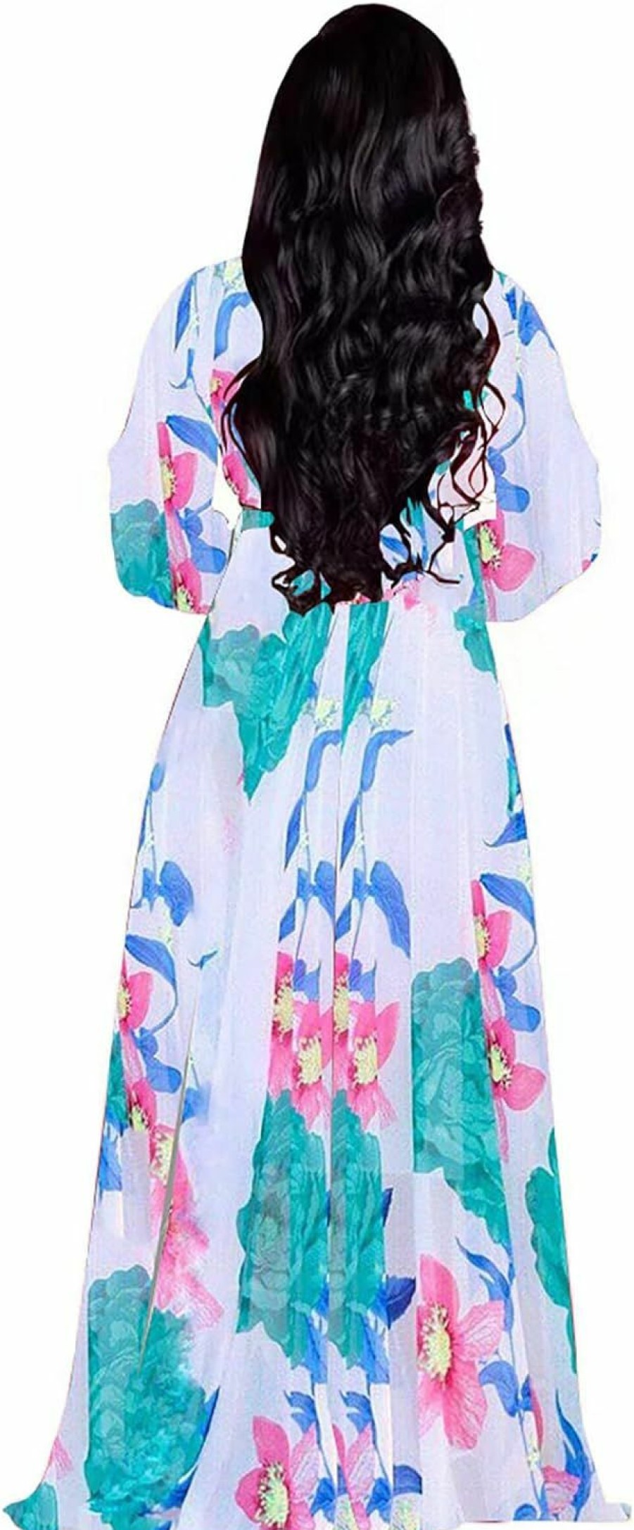 Online BOGURST Bogurst Plus Size Maxi Dress For Women Chiffon Deep V-Neck Printed Loose Summer Beach Dresses