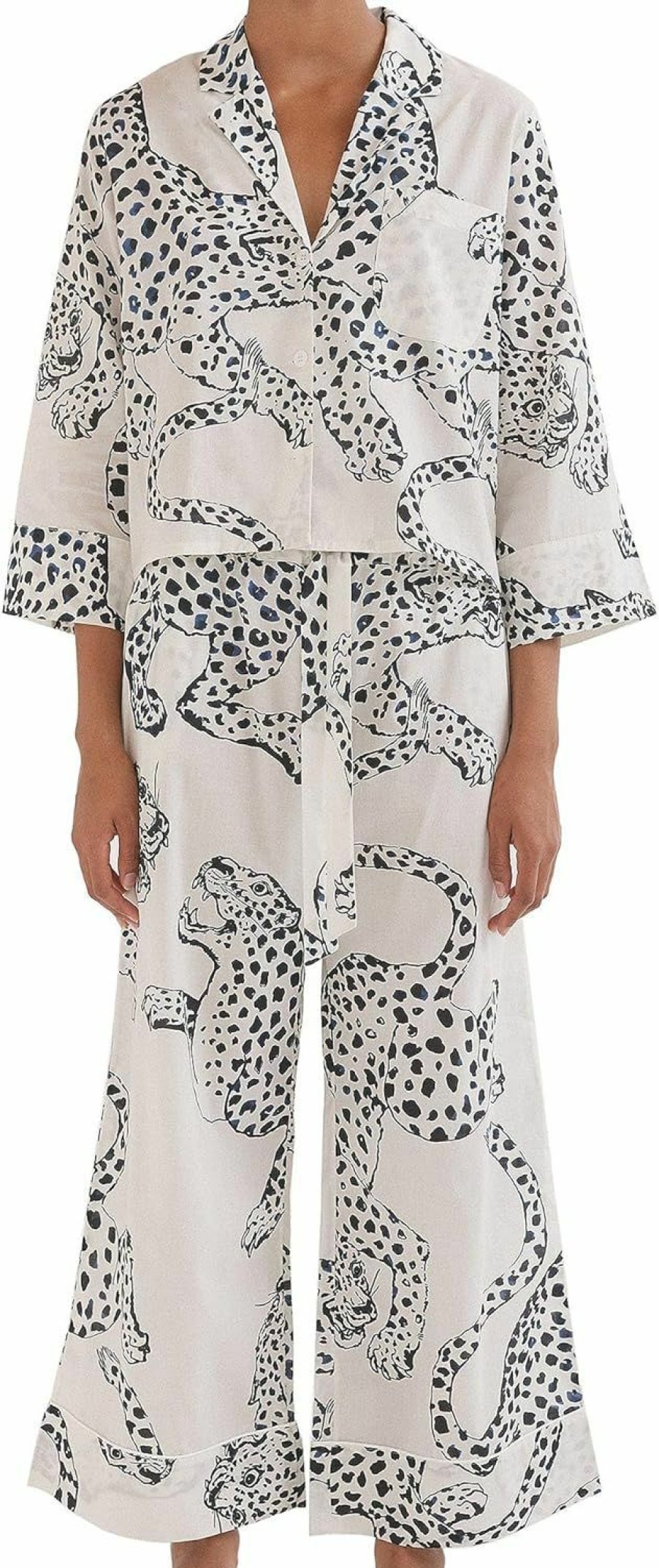 Best Desmond & Dempsey Desmond & Dempsey Boxy Shirt And Wide Leg Pants Set (The Jag Print Cream)