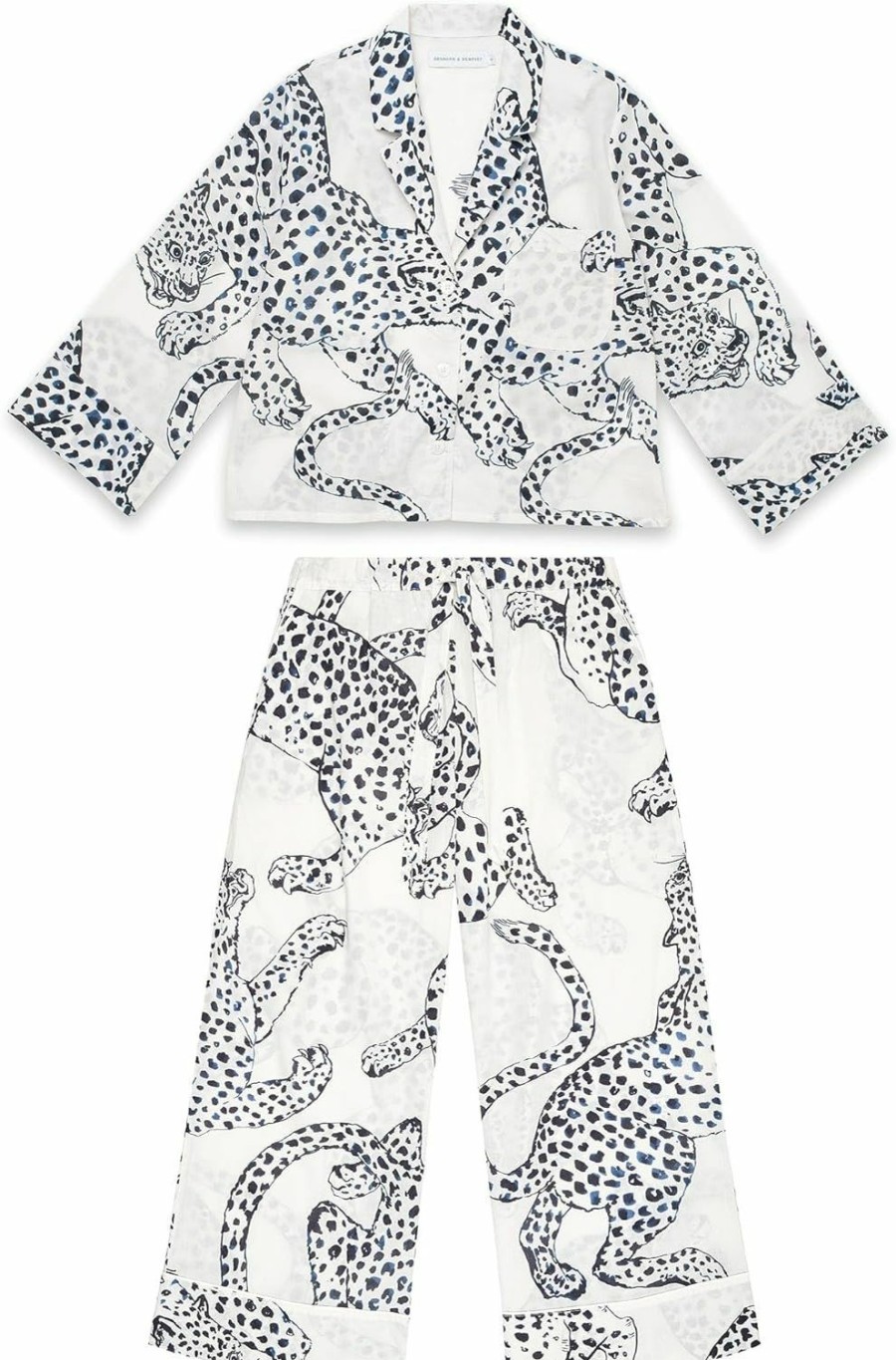 Best Desmond & Dempsey Desmond & Dempsey Boxy Shirt And Wide Leg Pants Set (The Jag Print Cream)