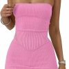 Best Mirteron Womens Knit Summer Strapless Crop Tops And Pencil Bodycon Mini Skirts 2 Pieces Sets Sweater Outfits