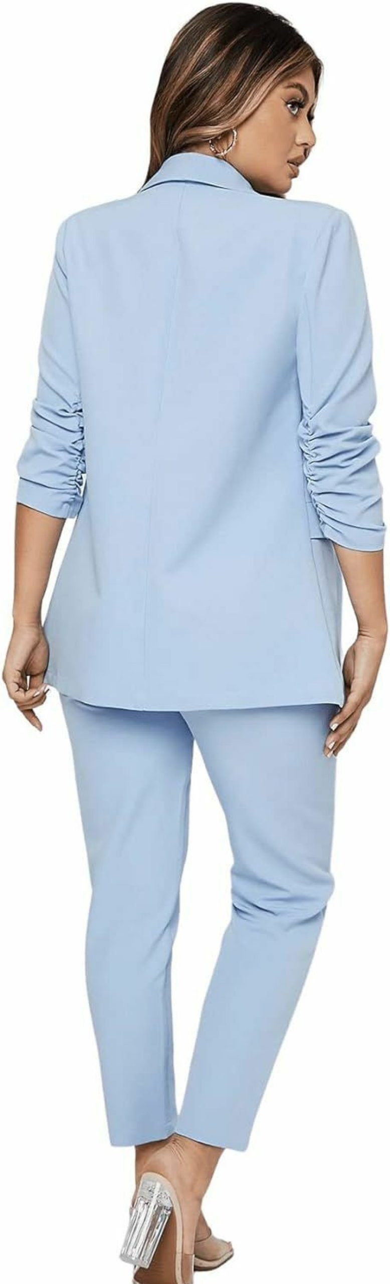 Hot SweatyRocks Sweatyrocks Women'S 2 Piece Solid Ruched Sleeve Blazer And Pants Business Office Suit Set