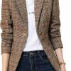 Wholesale Leyoutx Womens Plaid Blazer Classic Notch Lapel Button Long Sleeve Slim Checker Jacket Outwear