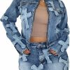 New KANSOON Kansoon Skirt Sets Women 2 Piece Outfits Denim Long Sleeve Full Zip Embroidery Crop Jean Jacket Mini Skirt Set