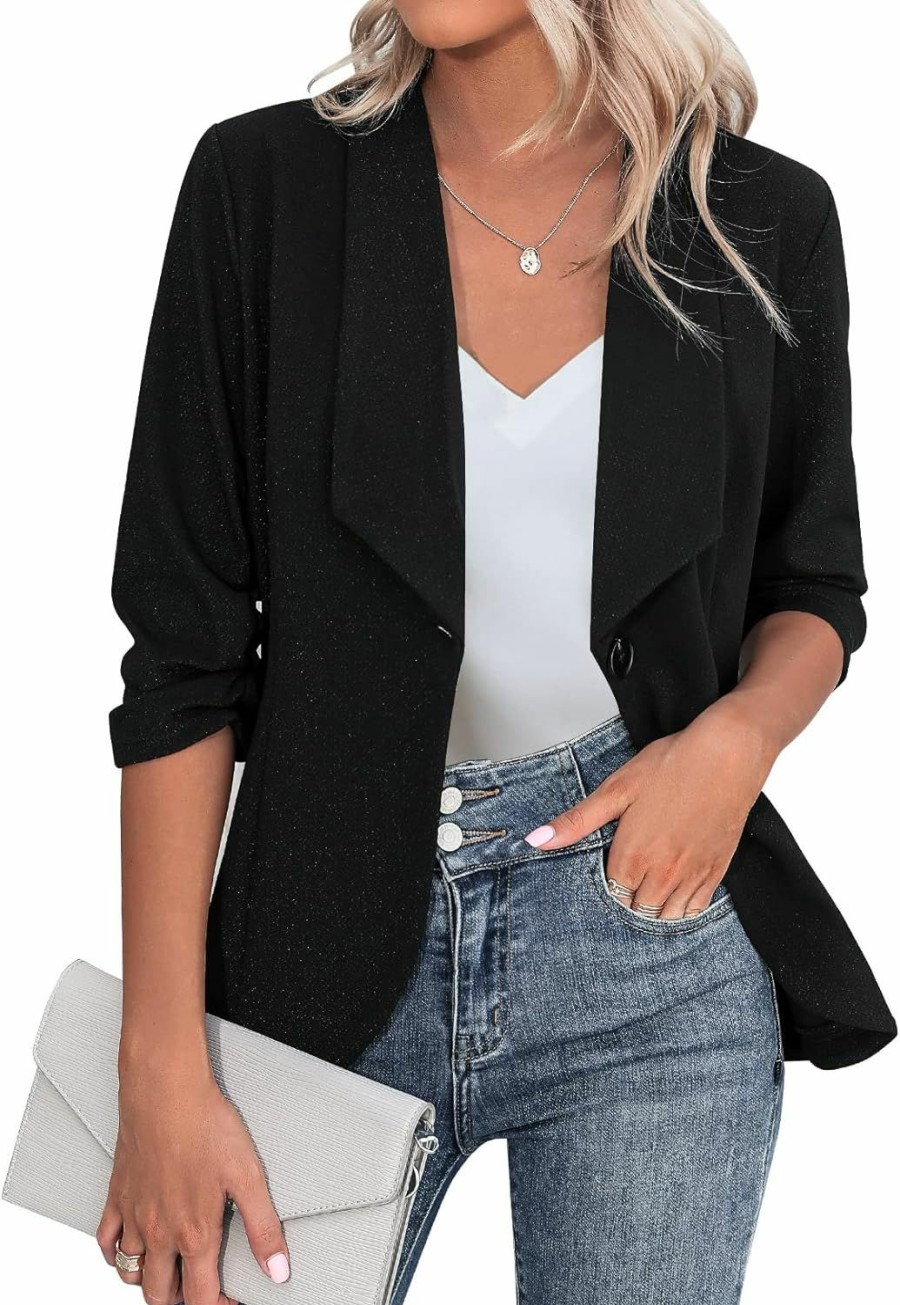 New Beyove Beyove Blazer 3/4 Sleeve Solid Lightweight Summer Jacket Black Blazer For Business Casual