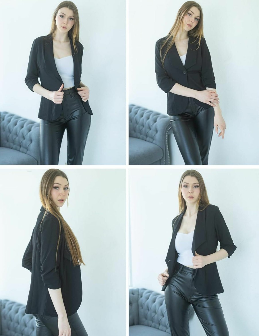 New Beyove Beyove Blazer 3/4 Sleeve Solid Lightweight Summer Jacket Black Blazer For Business Casual