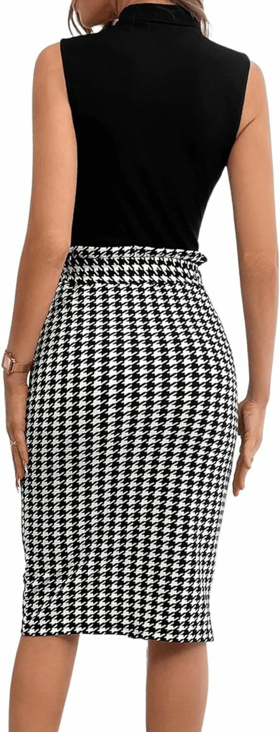 Online Floerns Floerns Women'S 2 Piece Outfit Mock Neck Tank Top Houndstooth Skirt Set Dress