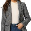 Hot Allegra K Allegra K Women'S Elegant Plaid Jacket Long Sleeve Open Front Tweed Blazer