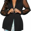 Hot WDIRARA Wdirara Women'S Mesh Long Sleeve Single Button Blazer Lapel Neck Business Casual Work Office Jacket