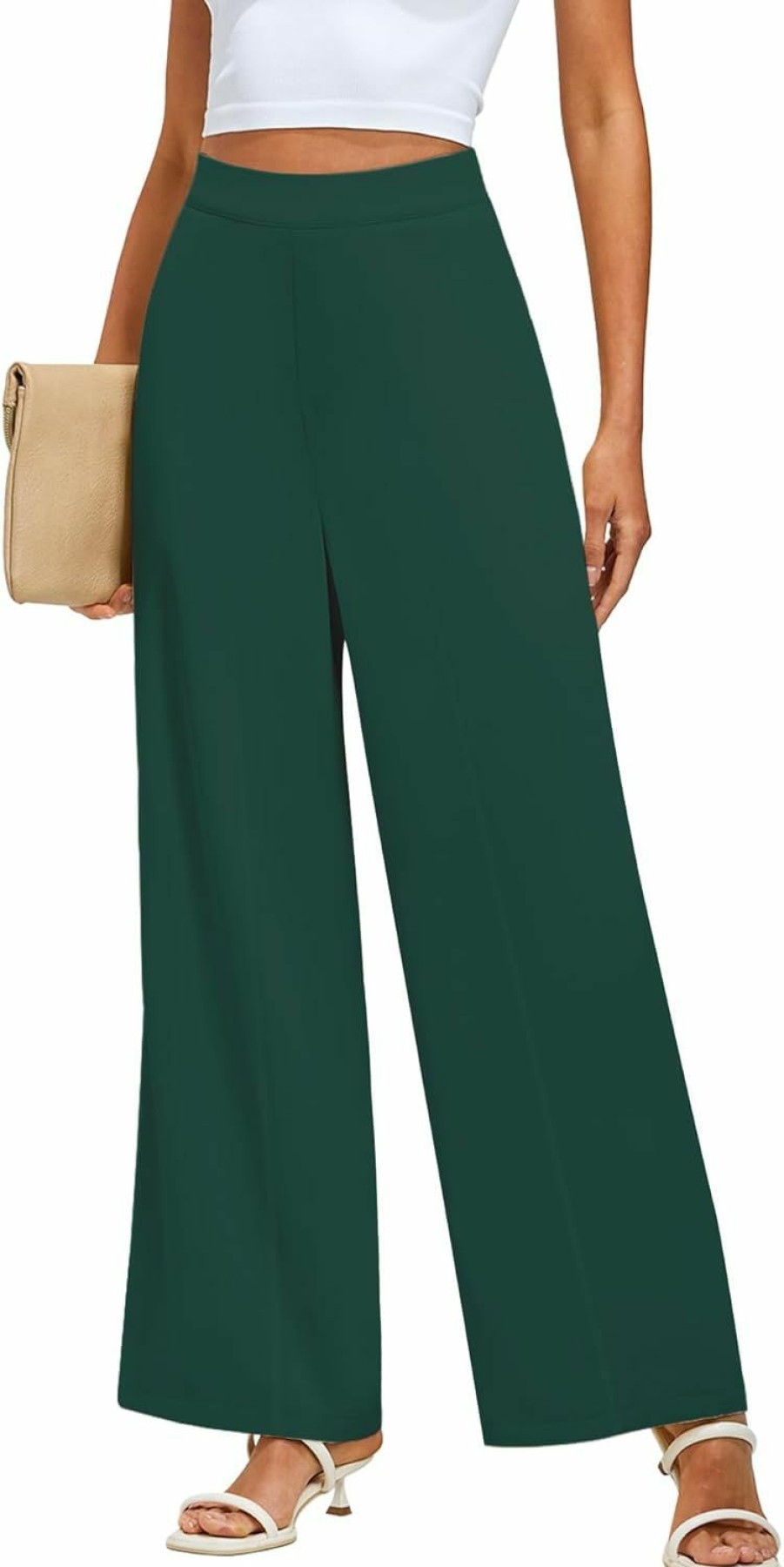 Hot GRAPENT Grapent Wide Leg Dress Pants Women High Waisted Pull On Business Casual Work Pants Elastic Waist Dressy Trousers Pockets