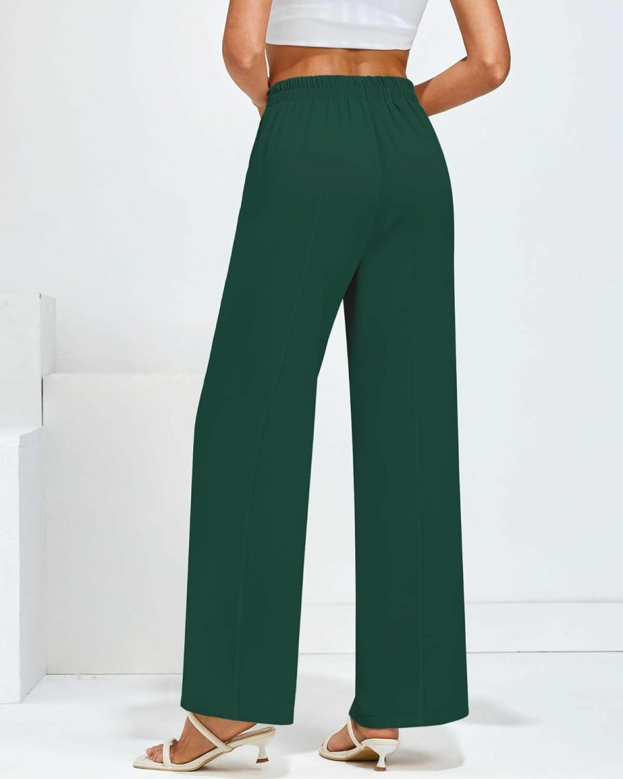 Hot GRAPENT Grapent Wide Leg Dress Pants Women High Waisted Pull On Business Casual Work Pants Elastic Waist Dressy Trousers Pockets