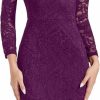 Hot MSLG Mslg Women'S Elegant Floral Lace Business Bateau Neck Long Sleeves Cocktail Wedding Guest Bodycon Pencil Dress 906