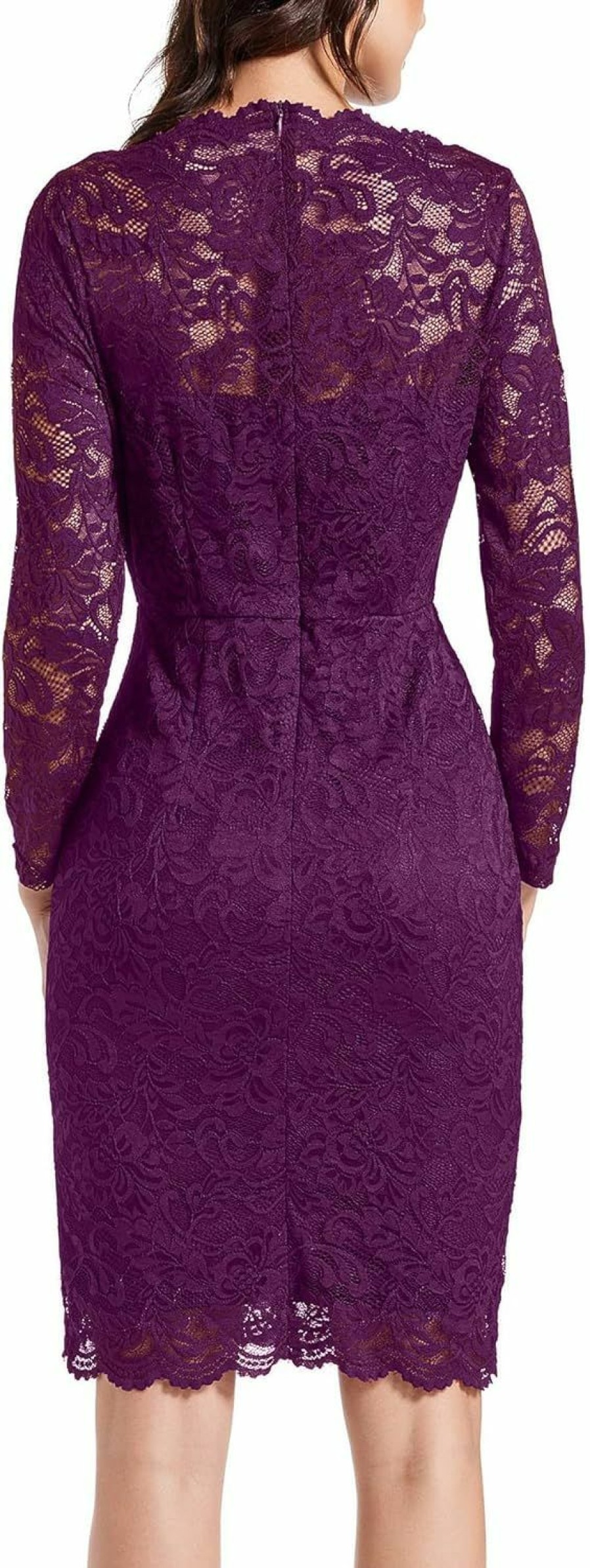 Hot MSLG Mslg Women'S Elegant Floral Lace Business Bateau Neck Long Sleeves Cocktail Wedding Guest Bodycon Pencil Dress 906