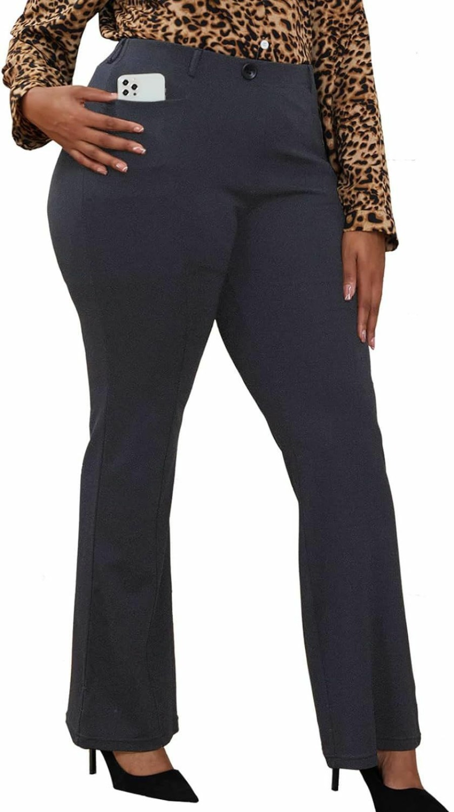 Clearance DGD Wrinkle-Free Stretch Dress Pants Plus Size For Women Pull-On Pant Ease Into Comfort Office Pant Grey 3Xl