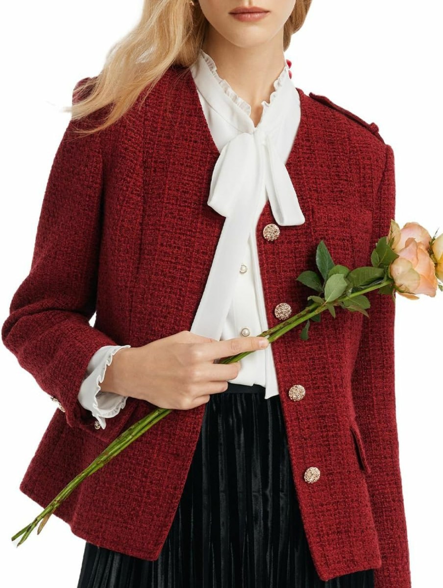 Clearance GOELIA Tweed Blazers For Women Work Business Casual, Knit Blazer Cropped Jacket For Women