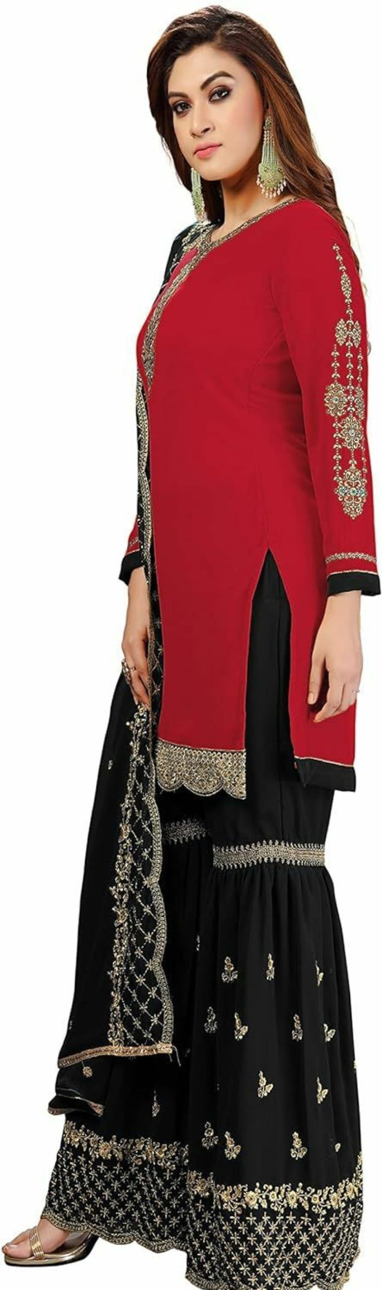 Hot Nivah Fashion Nivah Fashion Women'S Georgette Embroidery Sharara Salwar Suit Set Stitched Ready To Wear