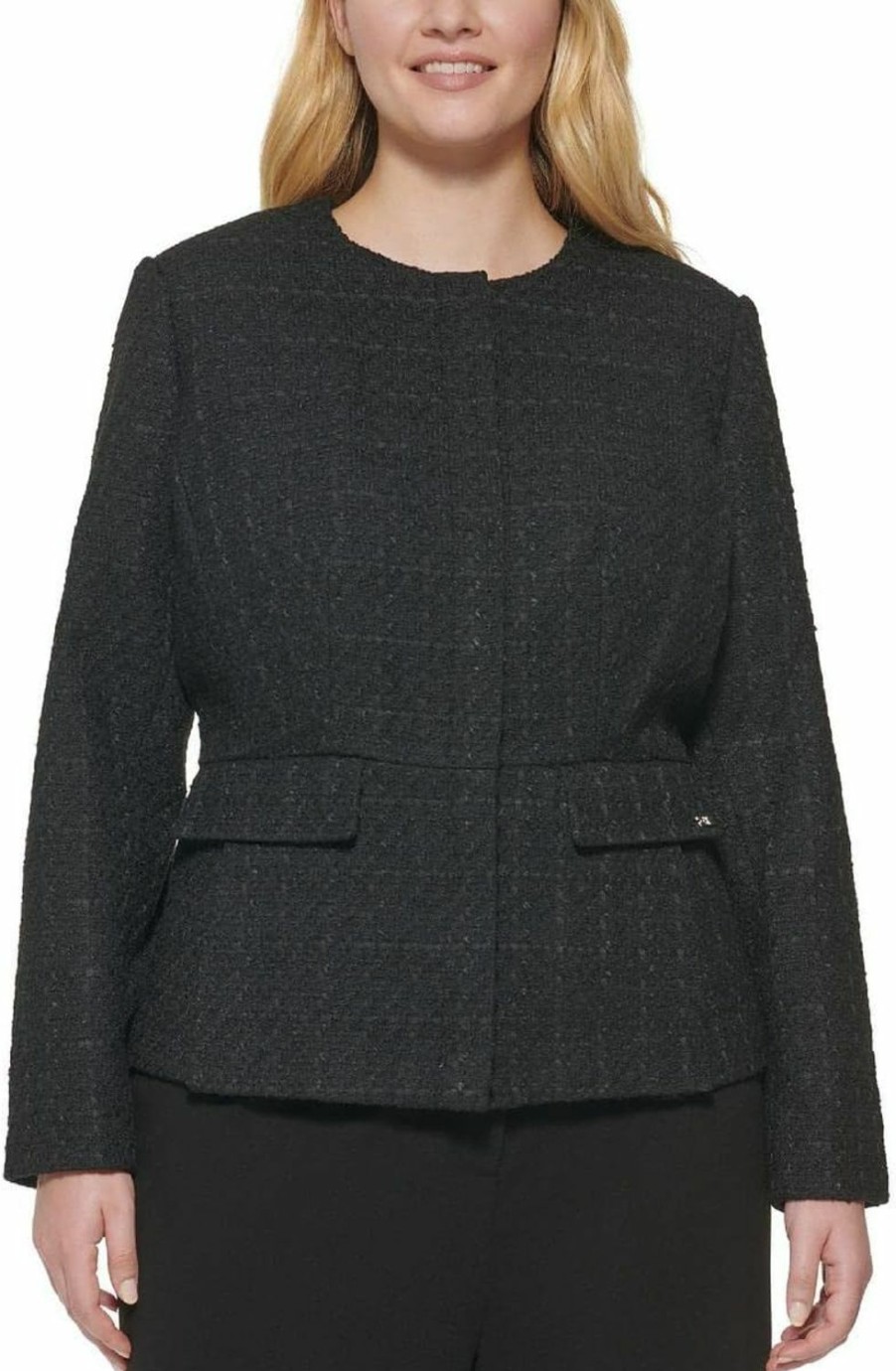 Clearance Calvin Klein Calvin Klein Womens Tweed Office Collarless Blazer