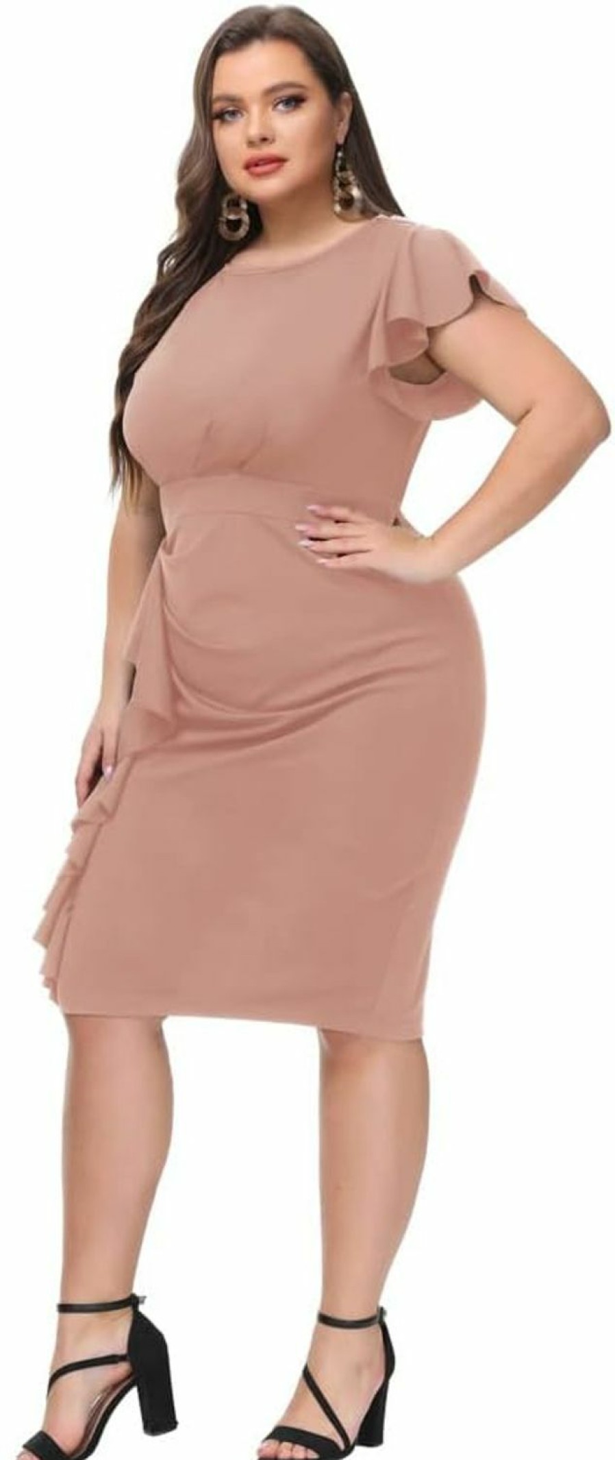 New Hanna Nikole Hanna Nikole Women'S Plus Size Vintage Ruffle Sleeves Cocktail Party Pencil Dress