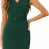 Best Allegra K Allegra K Sheath Dress For Women'S Sleeveless V Neck Business Office Belt Pencil Dresses