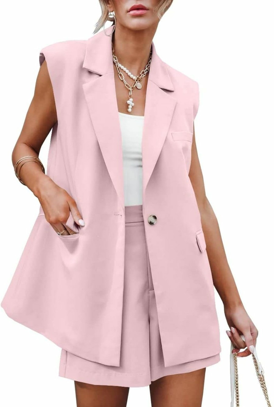 Best Wihion Wihion Women'S Sleeveless Blazer Shorts Sets Casual Open Front 2 Piece Blazer Shorts Suit Outfits