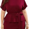 Hot KOJOOIN Kojooin Women Plus Size Bodycon Elegant Midi Dress Peplum Business Work Office Sheath Pencil Cocktail Party Dress With Belt