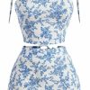 New Floerns Floerns Women'S 2 Piece Outfit Floral Print Tie Shoulder Cami Top With Skirt Set Blue And White Small