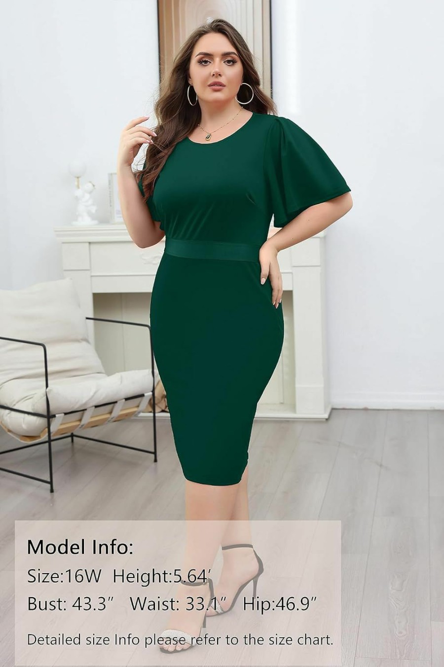 Online KIMCURVY Kimcurvy Women Plus Size Basic Bodycon Ruffle Sleeve Elegant Slim Fit Pencil Dress